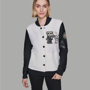 Pre-Loved Karl Lagerfeld Varsity Black and White Textured Jacket US S